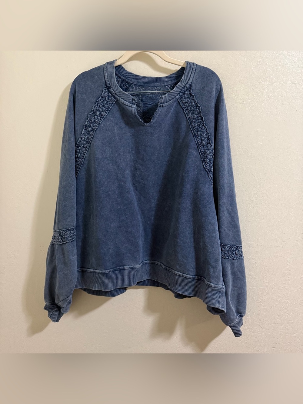 Aerie Hey Crochet Mineral Wash Sweatshirt Large boho Balloon-style sleeves - Picture 2 of 11